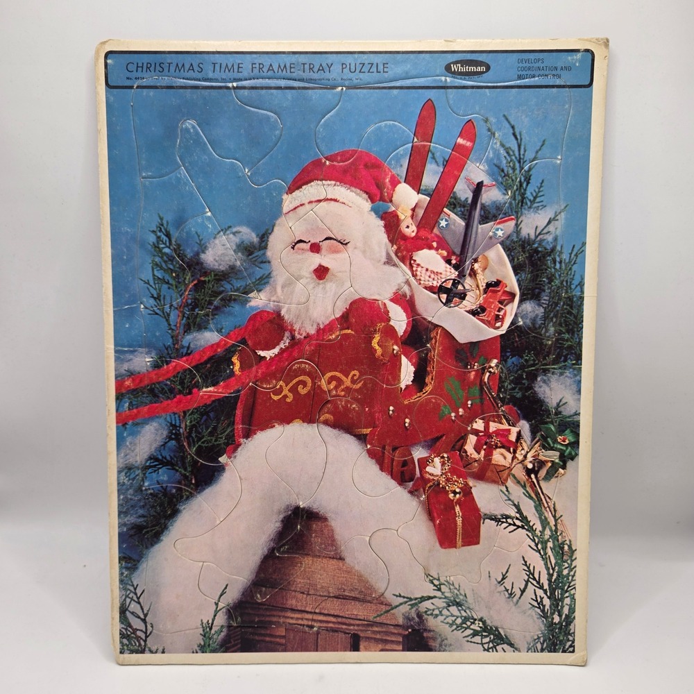 Whitman Christmas Frame Tray Puzzle Kids Red Santa Sleigh Vintage Retro Holiday